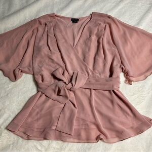 City Chic Pink Wrap Blouse with Tie Waist